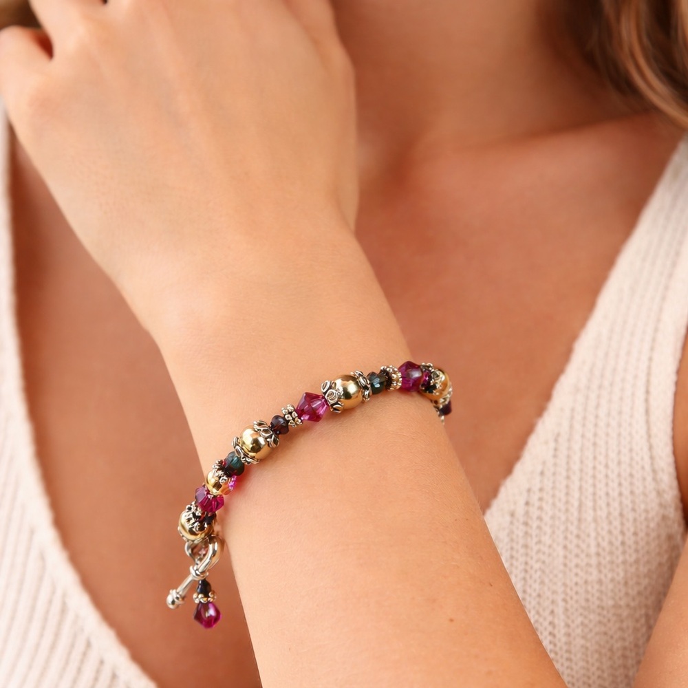 Y2K Artisan Beaded Bracelet | Multicolor Crystal & Mixed Metal Toggle Clasp